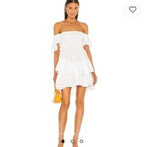 elliatt de novo white smoked bodice off the shoulder ruffle mini summer dress XL